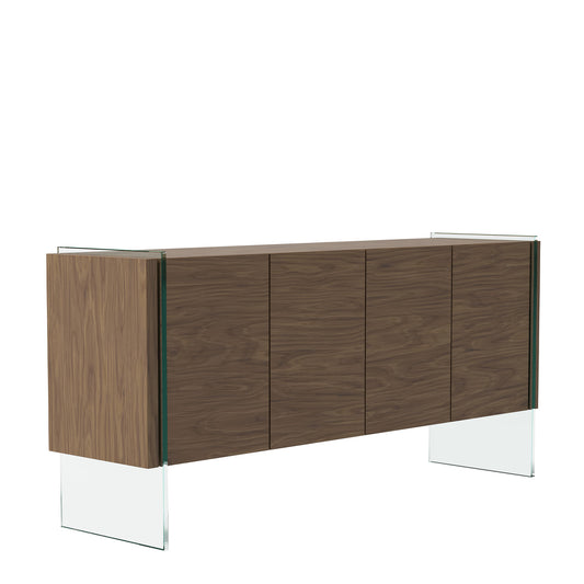 Sideboard in walnut veneered wood with tempered glass sides