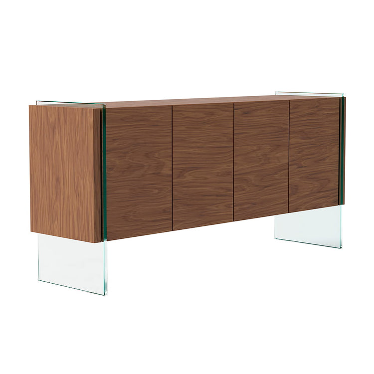 Sideboard in walnut veneered wood with tempered glass sides