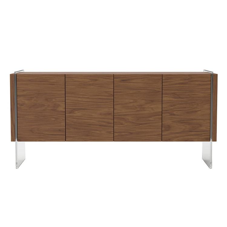 Sideboard in walnut veneered wood with tempered glass sides