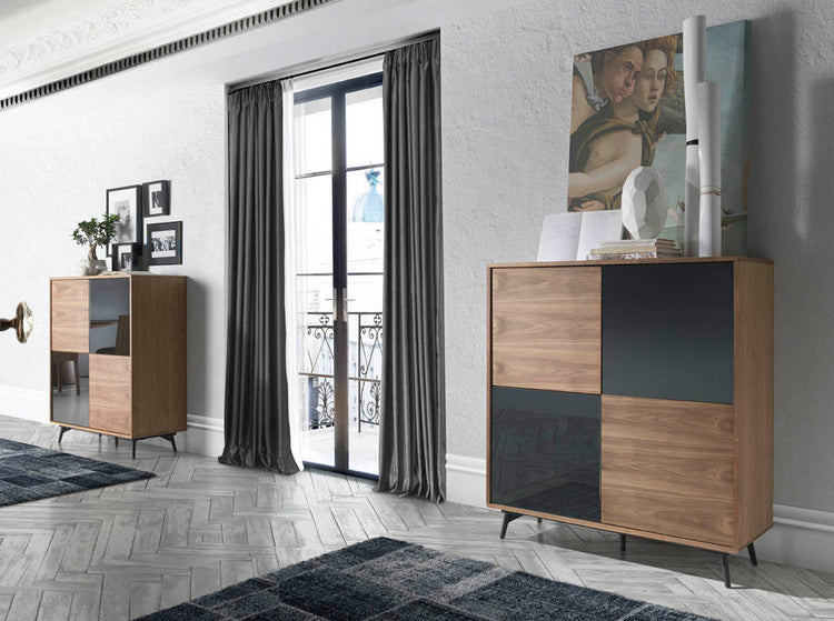 Showcase in walnut veneered wood with grey mirror - Angel Cerdá S.L