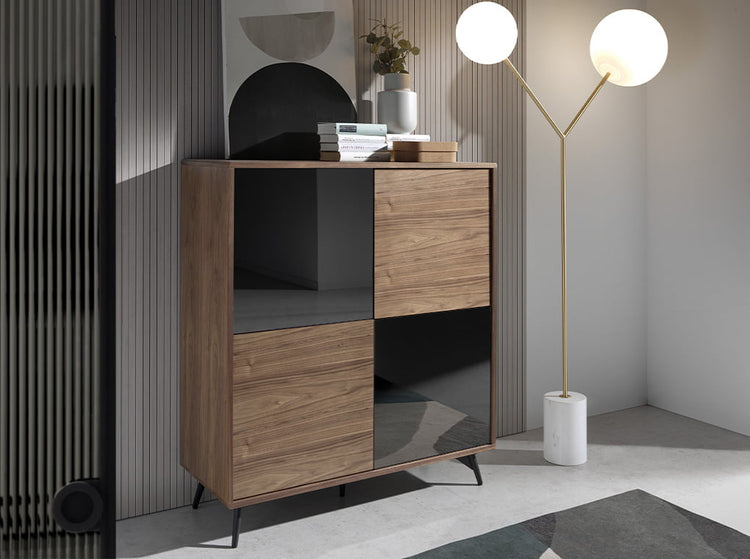 Showcase in walnut veneered wood with grey mirror - Angel Cerdá S.L