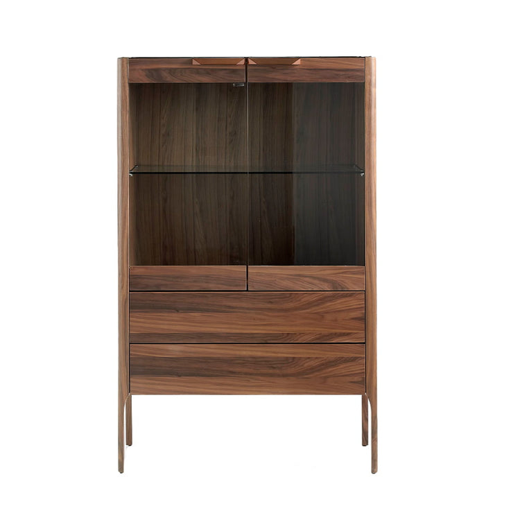 Walnut wood display cabinet and marble-effect fiberglass top