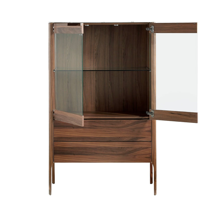 Walnut wood display cabinet and marble-effect fiberglass top