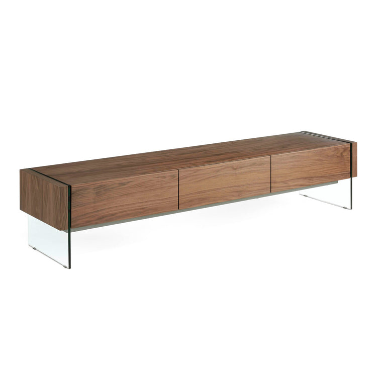 Walnut wood TV cabinet and tempered glass