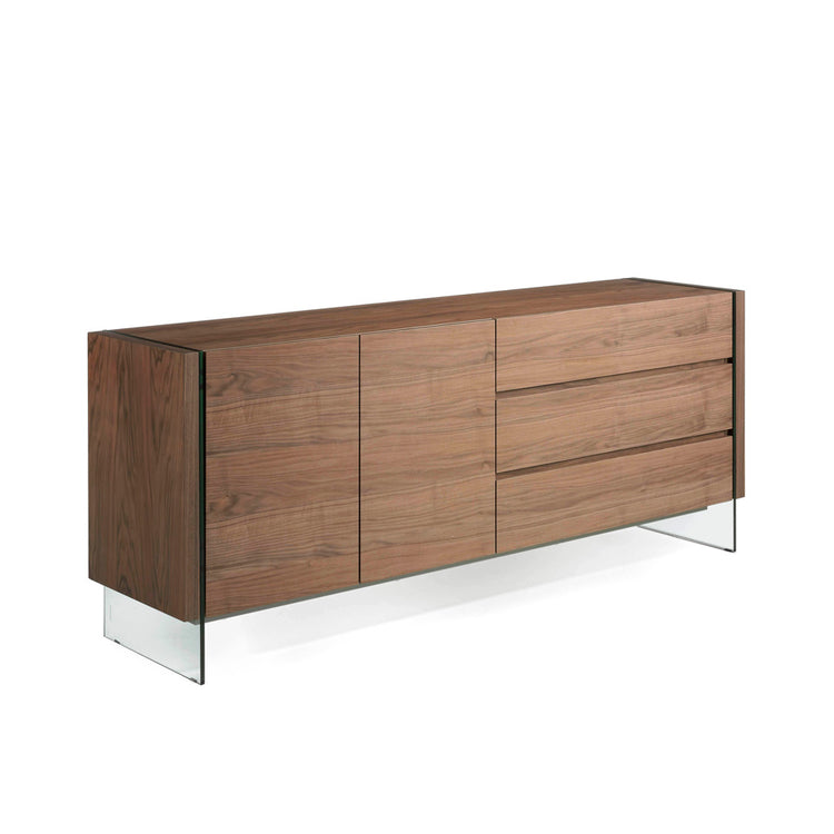 Walnut wood sideboard and tempered glass