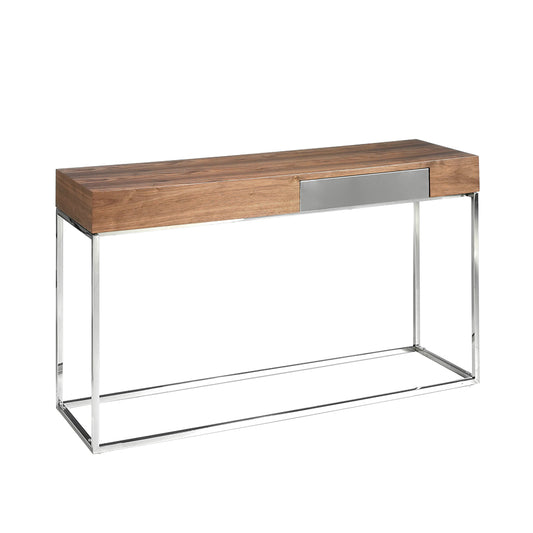 Console in walnut veneer with chrome plated steel legs - Angel Cerdá S.L.