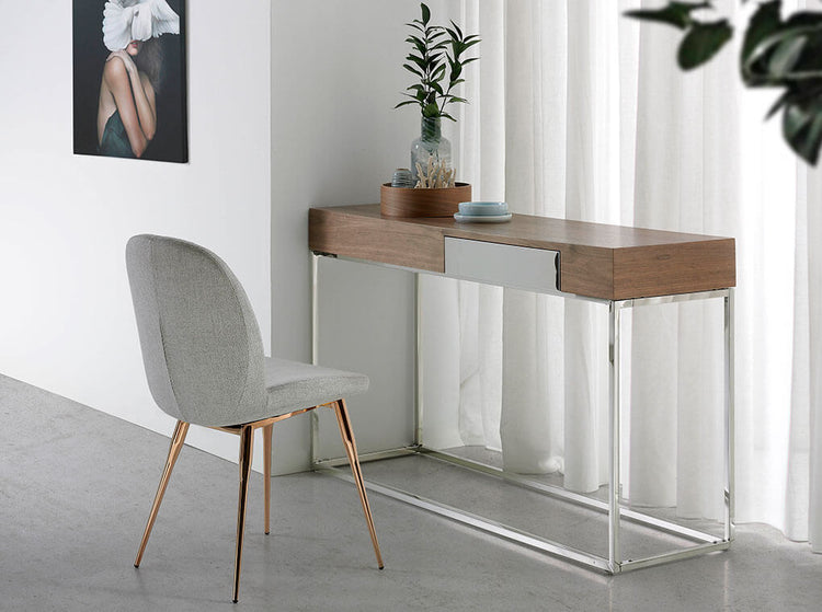 Console in walnut veneer with chrome plated steel legs - Angel Cerdá S.L.