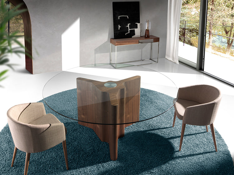 Console in walnut veneer with chrome plated steel legs - Angel Cerdá S.L.