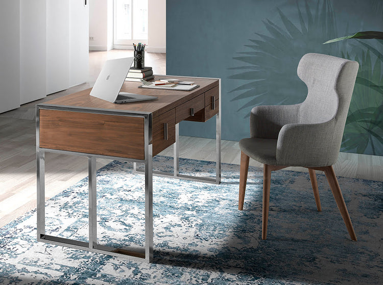 Walnut wood and chrome steel office desk - Angel Cerdá