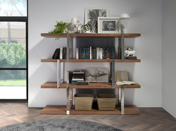 Walnut wood shelf and black translucent glass