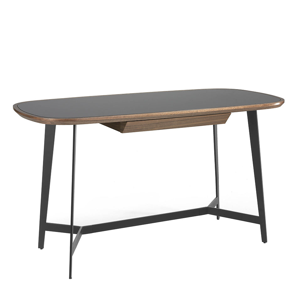 Workdesk Angel Walnut wood office desk and black stained glass - Angel Cerdá– Dellino ...
