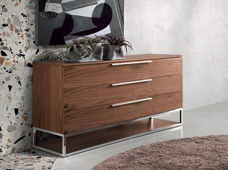 Chest of drawers in walnut wood and chrome-plated steel - Angel Cerdá