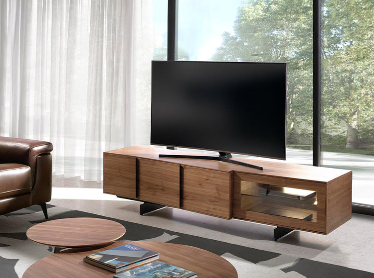 Walnut and glass TV cabinet with interior lighting - Angel Cerda S.L