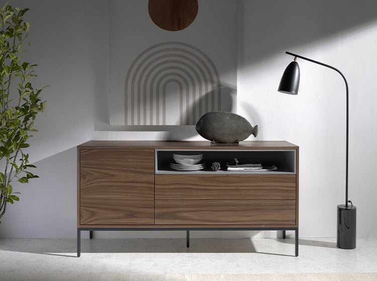 Sideboard Walnut and Matt Grey. Black steel legs-Angel Cerdá