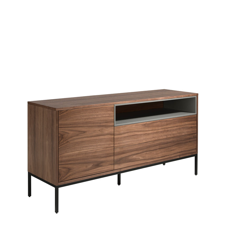 Sideboard Walnut and Matt Grey. Black steel legs-Angel Cerdá