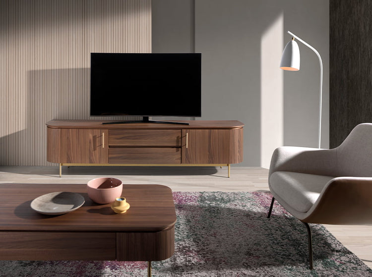 TV stand in walnut wood and gold-plated steel-Angel Cerdá