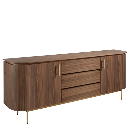 Sideboard in walnut wood and golden steel