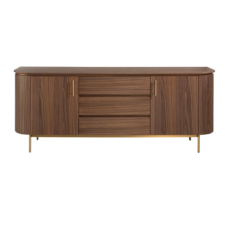 Sideboard in walnut wood and golden steel