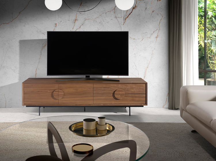 TV stand in walnut wood and black steel-Angel Cerdá