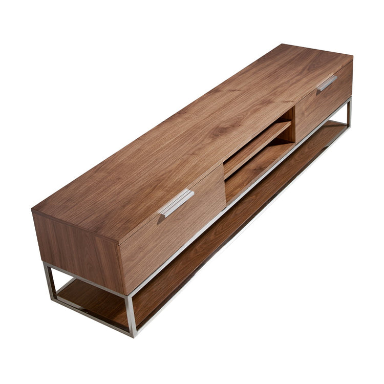 TV stand in walnut wood and chrome-plated steel-Angel Cerdá