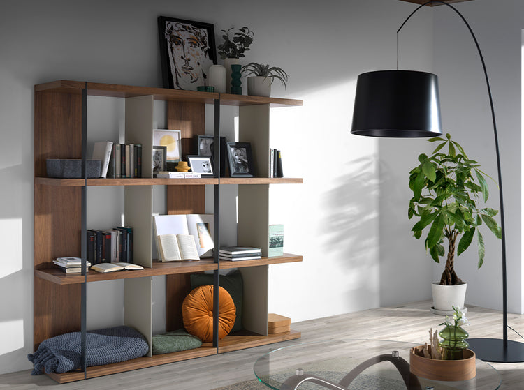 Grey lacquered walnut and steel shelves-Angel Cerdá