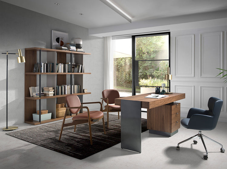 Grey lacquered walnut and steel shelves-Angel Cerdá