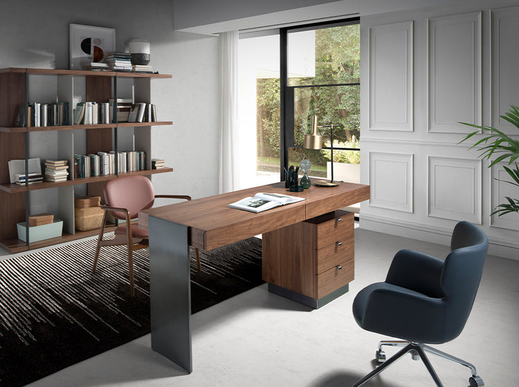 Office desk in walnut wood and steel-Angel Cerdá