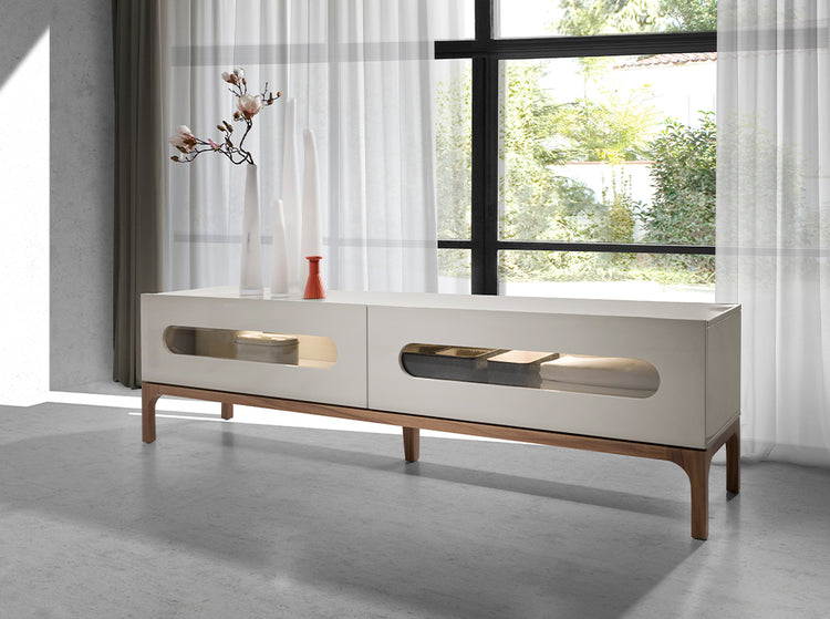 Gray and walnut wood TV cabinet with interior lighting - Angel Cerdá