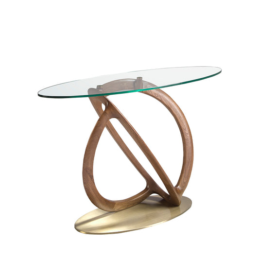 Oval tempered glass and walnut console table - Angel Cerdá