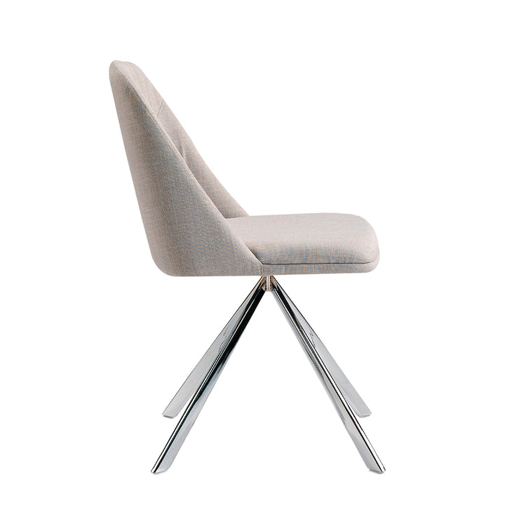 Swivel chair upholstered in fabric with chromed steel legs