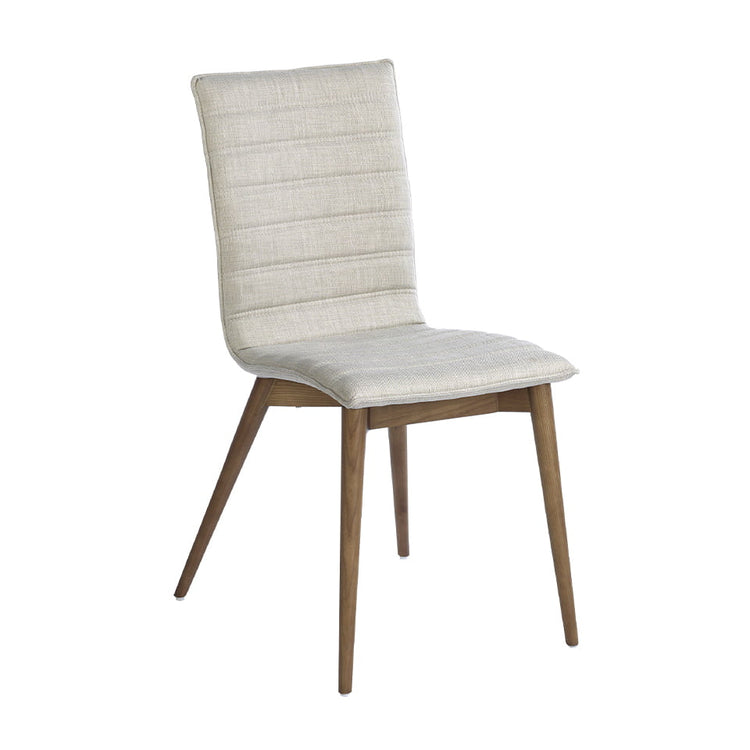 Chair upholstered in fabric with Walnut colored wooden legs