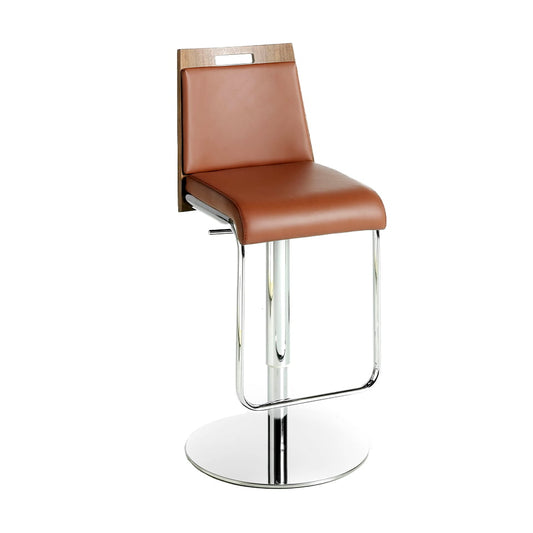 Stool upholstered in leatherette with chromed steel frame