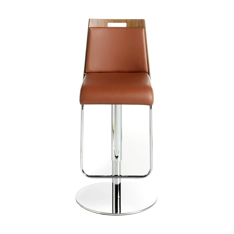 Stool upholstered in leatherette with chromed steel frame