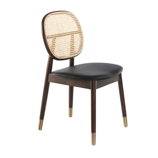 Chair upholstered in leatherette with rattan backrest and walnut wood legs - Angel Cerdá