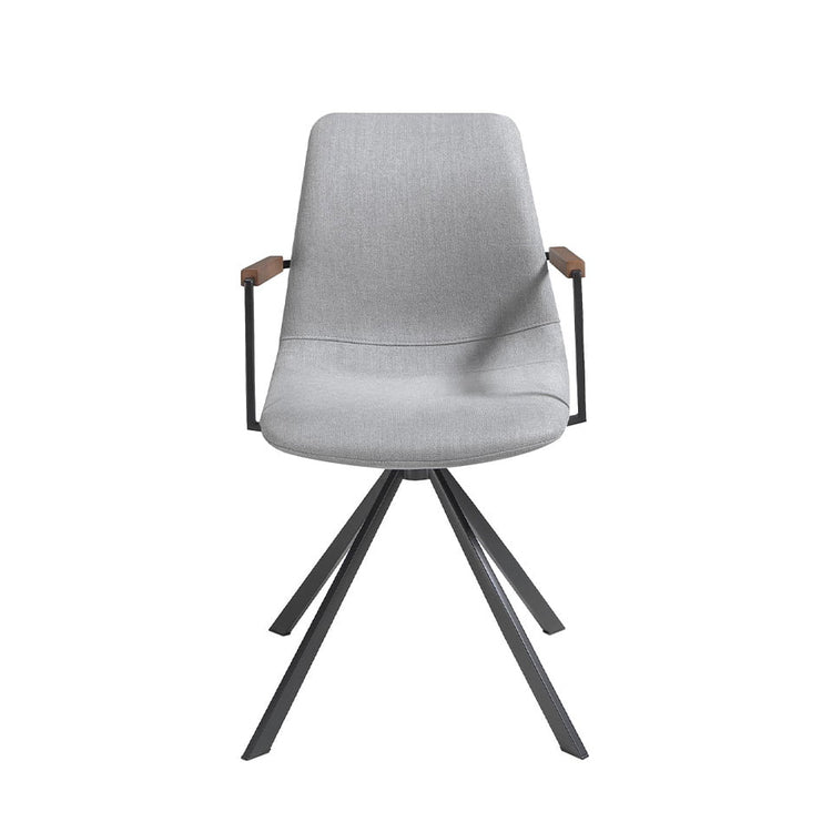 Swivel chair upholstered in fabric with black steel legs