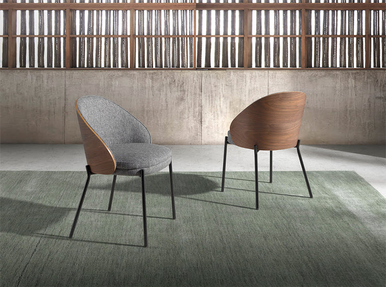 Fabric upholstered chair with walnut backrest-Angel Cerdá