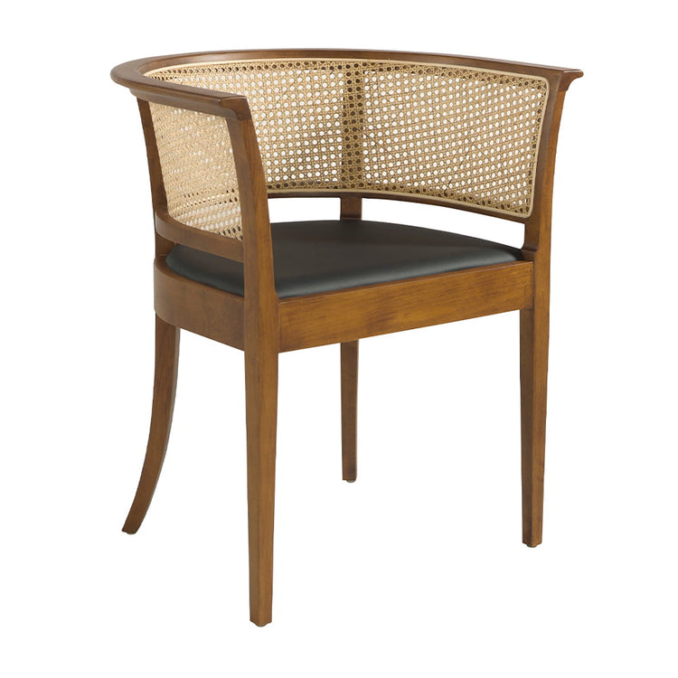 Dining chair with rattan backrest and structure in walnut wood