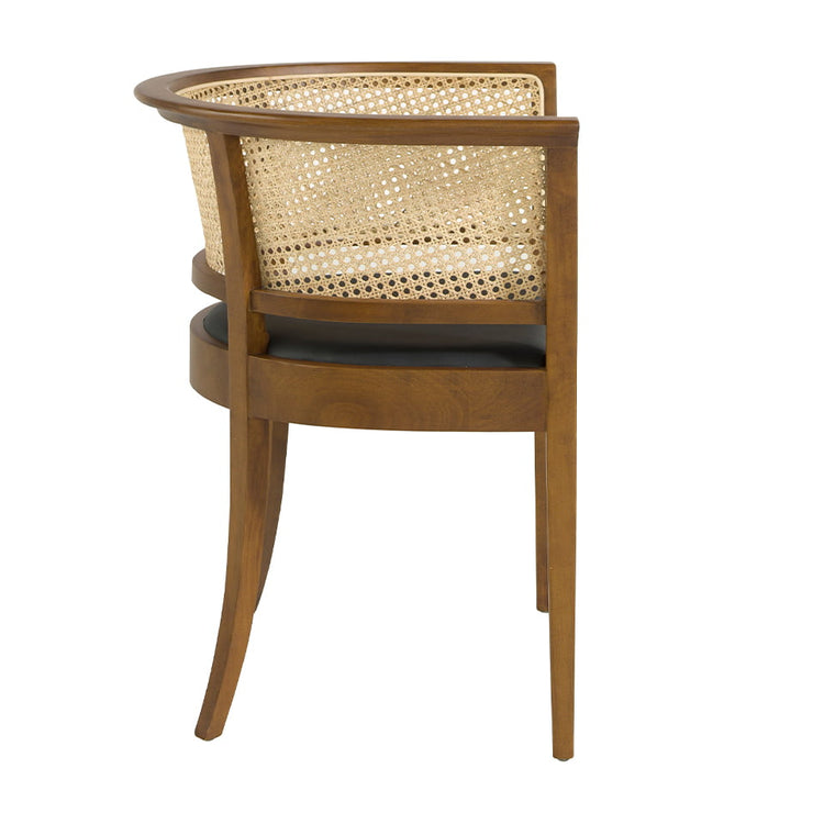 Dining chair with rattan backrest and structure in walnut wood