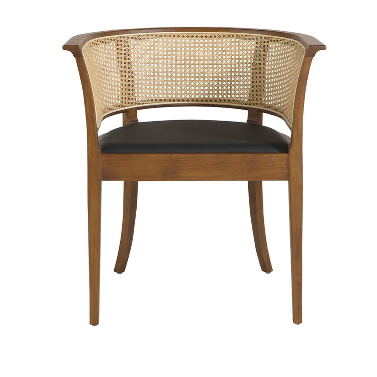 Dining chair with rattan backrest and structure in walnut wood