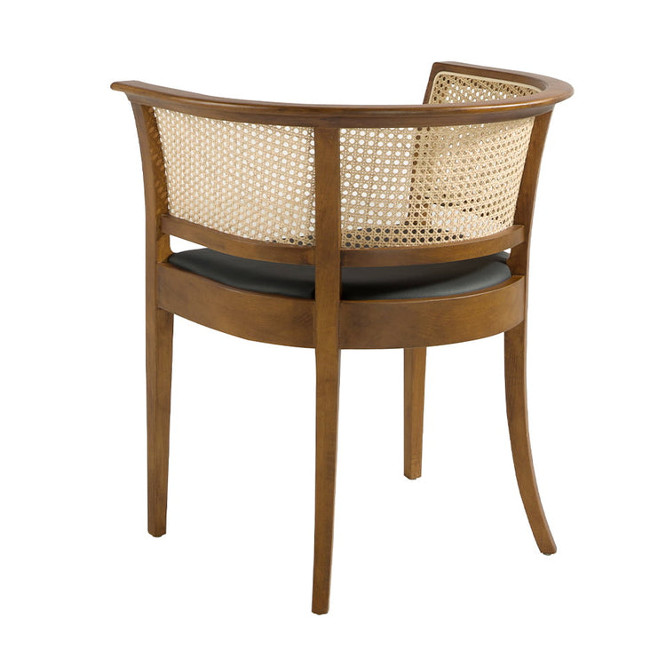 Dining chair with rattan backrest and structure in walnut wood