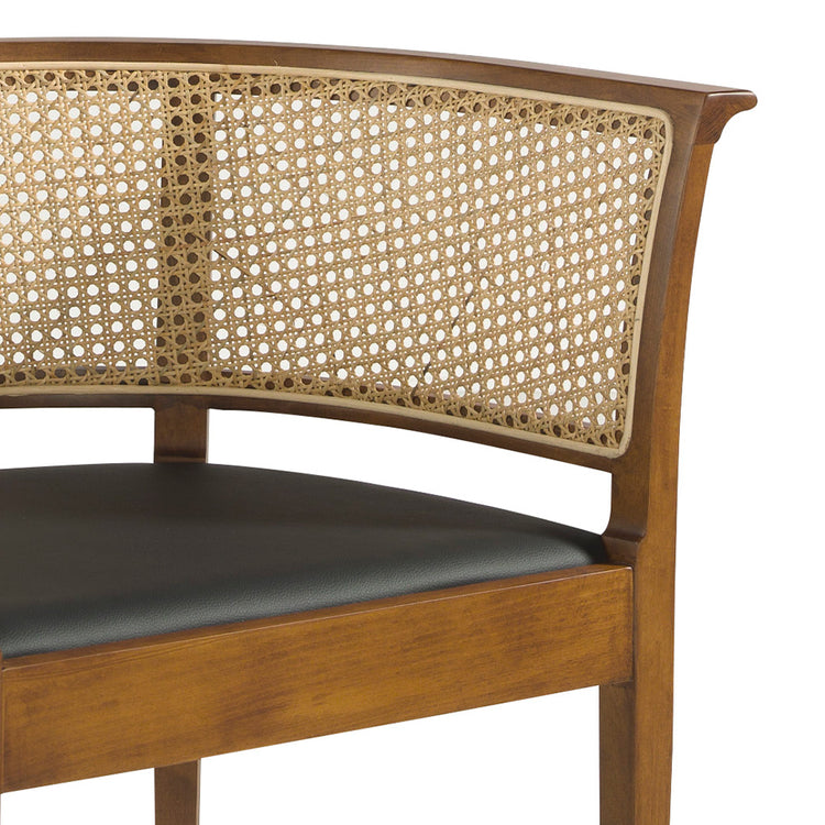 Dining chair with rattan backrest and structure in walnut wood