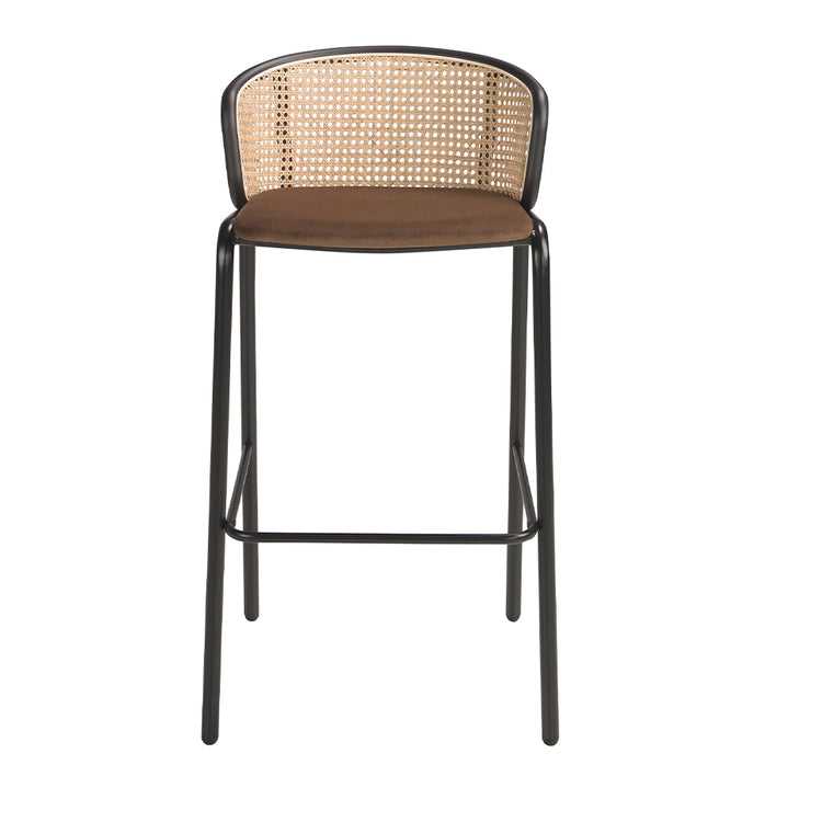 Brown velvet and rattan stool - Angel Cerdá