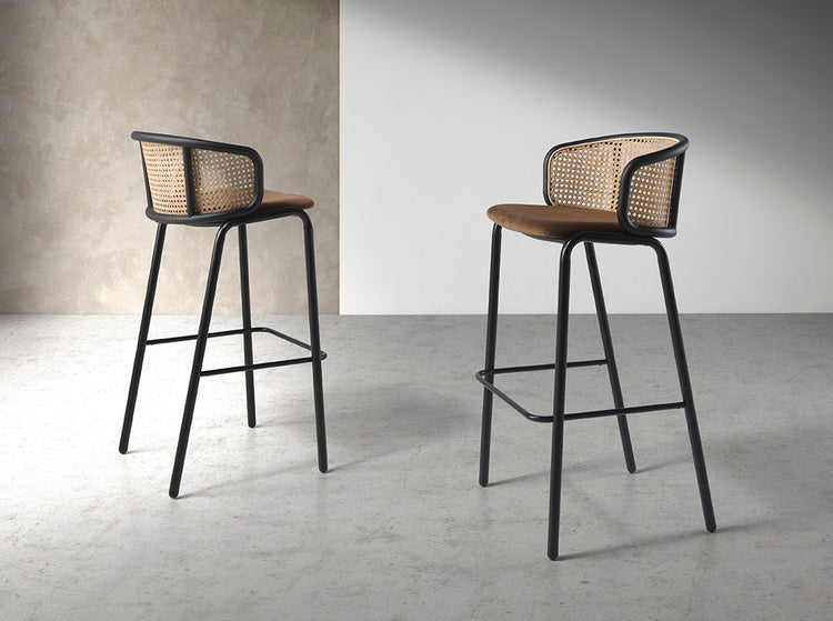 Brown velvet and rattan stool - Angel Cerdá