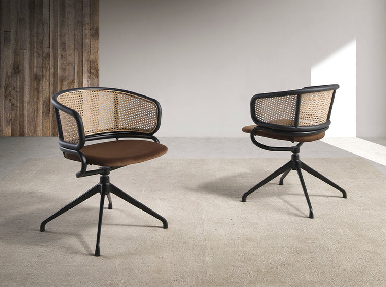 Brown velvet and rattan swivel chair - Angel Cerdá