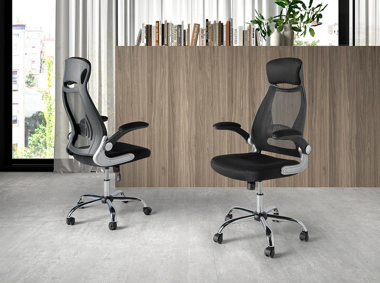 Black fabric swivel office chair