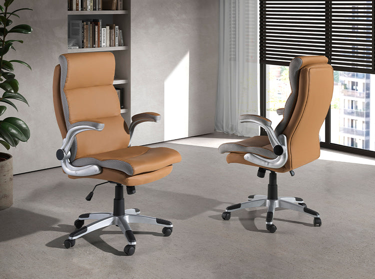 Brown leatherette swivel office chair