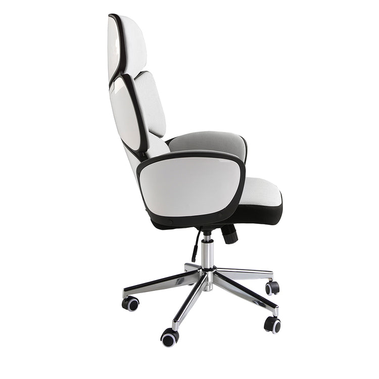 Office swivel chair light grey fabric and glossy white pvc