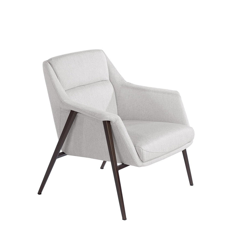 Armchair upholstered in fabric and brown steel legs