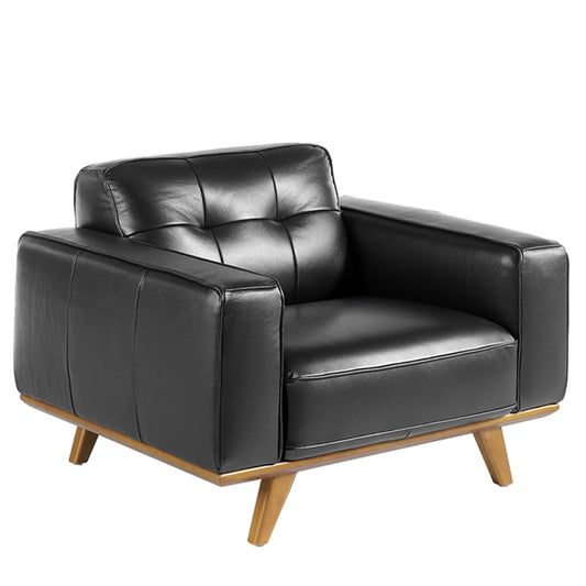 Leather upholstered armchair with solid walnut legs - Angel Cerdá, S.L.