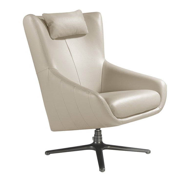 Swivel armchair with cushion upholstered in leather